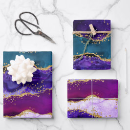 Lila und Blue Peacock Imitats Glitzer Agate Geschenkpapier Set