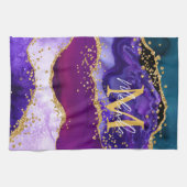 Lila und Blue Peacock Imitats Glitzer Agate Geschirrtuch (Horizontal)