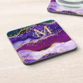 Lila und Blue Peacock Imitats Glitzer Agate Getränkeuntersetzer (Linke Seite)