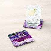 Lila und Blue Peacock Imitats Glitzer Agate Getränkeuntersetzer (Rechte Seite)