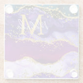 Lila und Blue Peacock Imitats Glitzer Agate Glasuntersetzer (Rückseite)