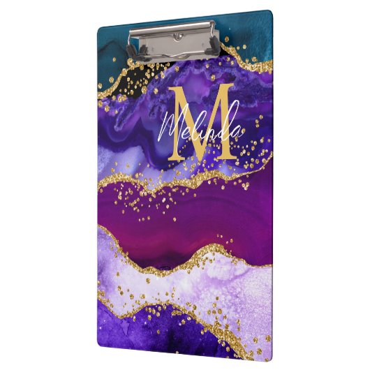 Lila und Blue Peacock Imitats Glitzer Agate Klemmbrett (Links)