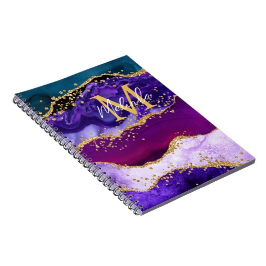 Lila und Blue Peacock Imitats Glitzer Agate Notizblock (Rechte Seite)