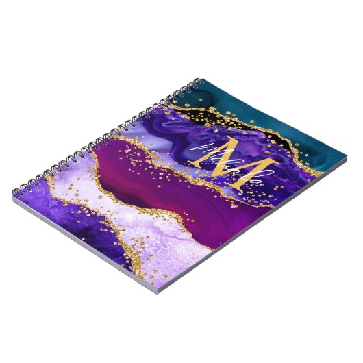 Lila und Blue Peacock Imitats Glitzer Agate Notizblock (Linke Seite)