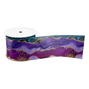 Lila und Blue Peacock Imitats Glitzer Agate Satinband