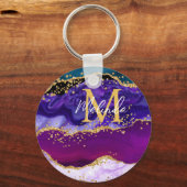 Lila und Blue Peacock Imitats Glitzer Agate Schlüsselanhänger (Rückseite)