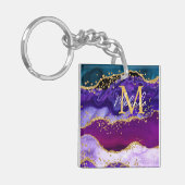 Lila und Blue Peacock Imitats Glitzer Agate Schlüsselanhänger (Vorderseite links)