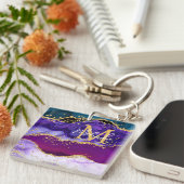 Lila und Blue Peacock Imitats Glitzer Agate Schlüsselanhänger (Vorderseite rechts)