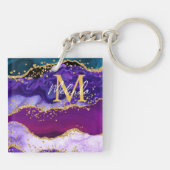 Lila und Blue Peacock Imitats Glitzer Agate Schlüsselanhänger (Rückseite)