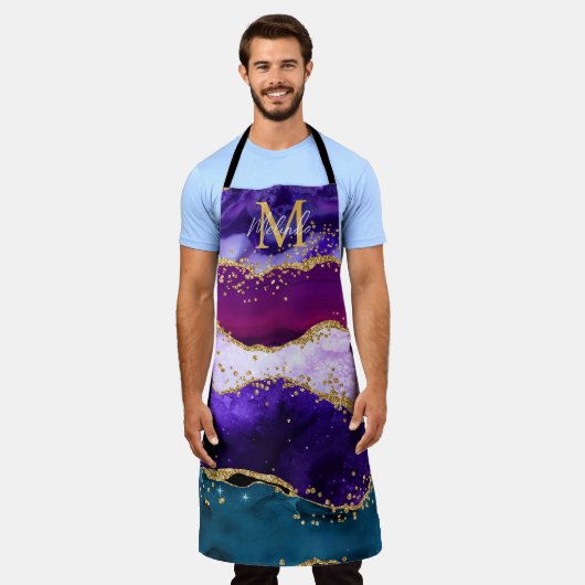 Lila und Blue Peacock Imitats Glitzer Agate Schürze (Getragen)