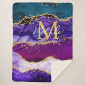 Lila und Blue Peacock Imitats Glitzer Agate Sherpadecke (Vorderseite)