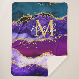 Lila und Blue Peacock Imitats Glitzer Agate Sherpadecke