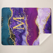 Lila und Blue Peacock Imitats Glitzer Agate Sherpadecke (Vorderseite (Horizontal))