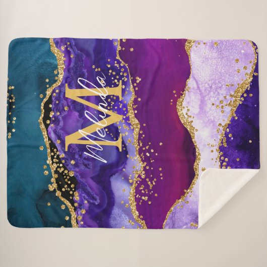 Lila und Blue Peacock Imitats Glitzer Agate Sherpadecke (Vorderseite (Horizontal))