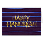Lila und Blue Stripe Gold Happy Hanukkah Card (Vorderseite (Horizontal))