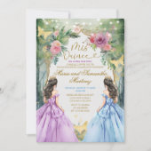 Lila und Blue Twin Royal Princess Quinceañera Einladung (Vorderseite)