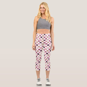 Lila und braun kariertes Mosaik Minimalist Capri Leggings