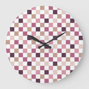 Lila und braun kariertes Mosaik Minimalist Große Wanduhr