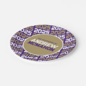 Lila und Bronze-Gold-Personalisierter Abschluss Pappteller (Schrägansicht)