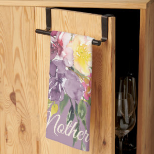 Lila und Burgunder Aquarell-Blumenmuster anpassbar Geschirrtuch