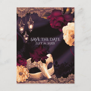 Lila und Burgunderrot Florales Maskenball-Save-the Ankündigungspostkarte