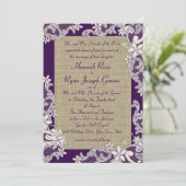 Lila und Burlap-Vintage Blumen Einladung (Stehend Vorderseite)