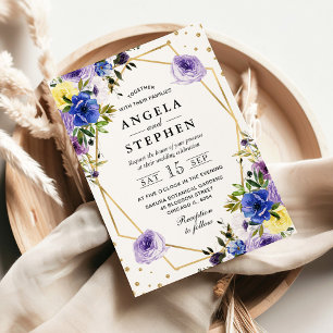 Lila und Creme Summer Blume Gold Frame Wedding Einladung