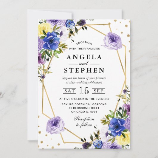 Lila und Creme Summer Blume Gold Frame Wedding Einladung (Vorderseite)