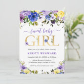 Lila und creme Summer Blume Kinderdusche Einladung (Stehend Vorderseite)