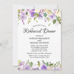 Lila und Cremefarbene Blumen Hochzeitsprobe Abende Einladung