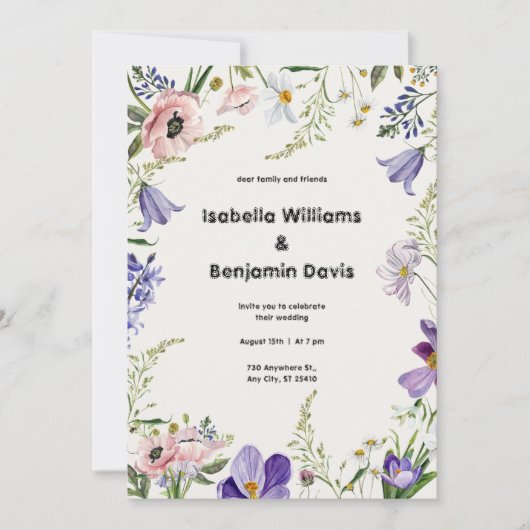 Lila und cremefarbene Blütendecke Einladung (Vorderseite)