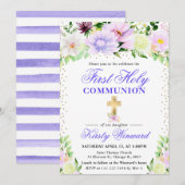 Lila und cremige Blume Erste Heilige Kommune Einladung (Vorne/Hinten)