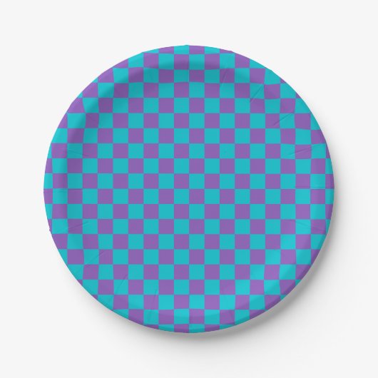 Lila und Cyan Schachbrettmuster Pappteller (Vorderseite)