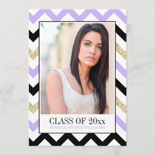 Lila und des GoldGlitzer-Zickzack   Abschluss Einladung