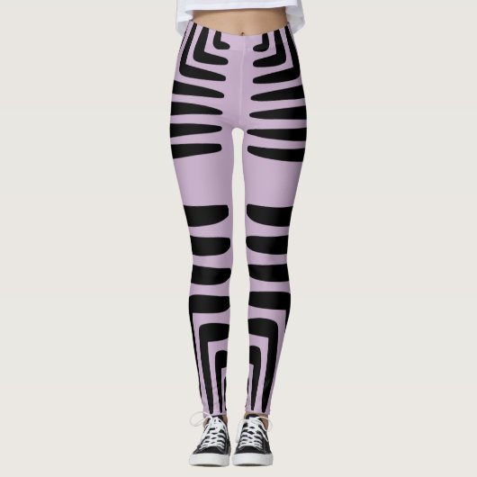 Lila und dicke schwarze Linien Leggings (Vorderseite)