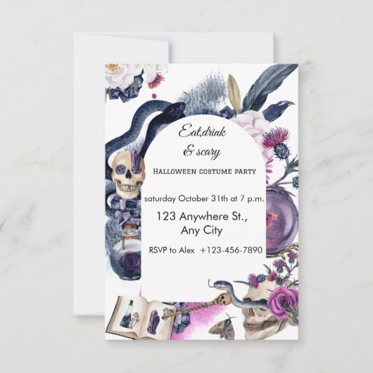 Lila und dunkles blaues WasserfarbenHalloween Einladung (Vorderseite)