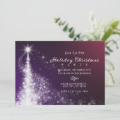 Lila und eleganter Weihnachtsbaum Einladung (Stehend Vorderseite)