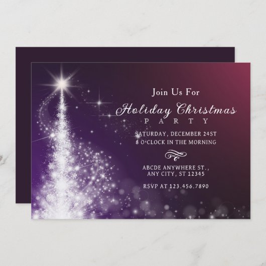 Lila und eleganter Weihnachtsbaum Einladung (Vorne/Hinten)