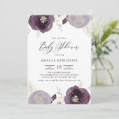 Lila und Elfenbein-Blume Silver Foil Babydusche Einladung (Stehend Vorderseite)