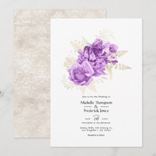 Lila und Elfenbein Hochzeit mit Blumen Einladung