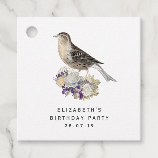 Lila und Elfenbeinflorenvogel Geschenkanhänger (Vorderseite)