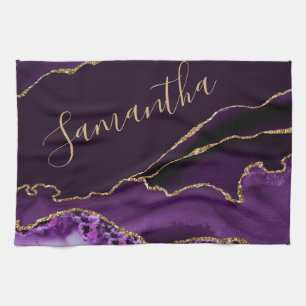 Lila und falscher Goldglitter-Marmor-Achat Geschirrtuch