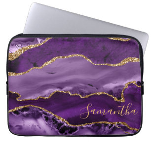 Lila und falscher Goldglitter-Marmorachat Laptopschutzhülle