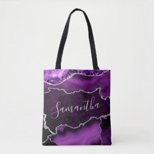 Lila und falscher Silber-Glitter-Marmor-Achat Tasche