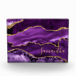 Lila und falsches Gold Glitter-Marmor-Achat Fotoblock