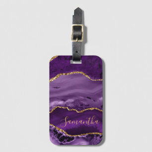 Lila und falsches Gold Glitter-Marmor-Achat Gepäckanhänger