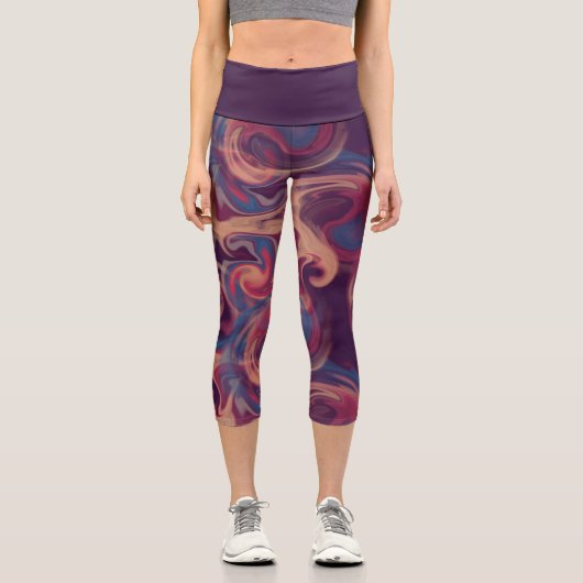Lila und farbenfrohe Wasserfarbe Capri Leggings (Vorderseite)