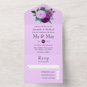 Lila und Flieder Blumige Hochzeit Alles in einer E All In One Einladung