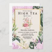 Lila und florales Teeportrait Einladung (Vorne/Hinten)