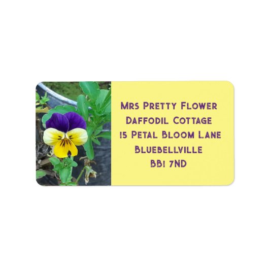 Lila- und Gelbblüte Adressaufkleber (Vorne)